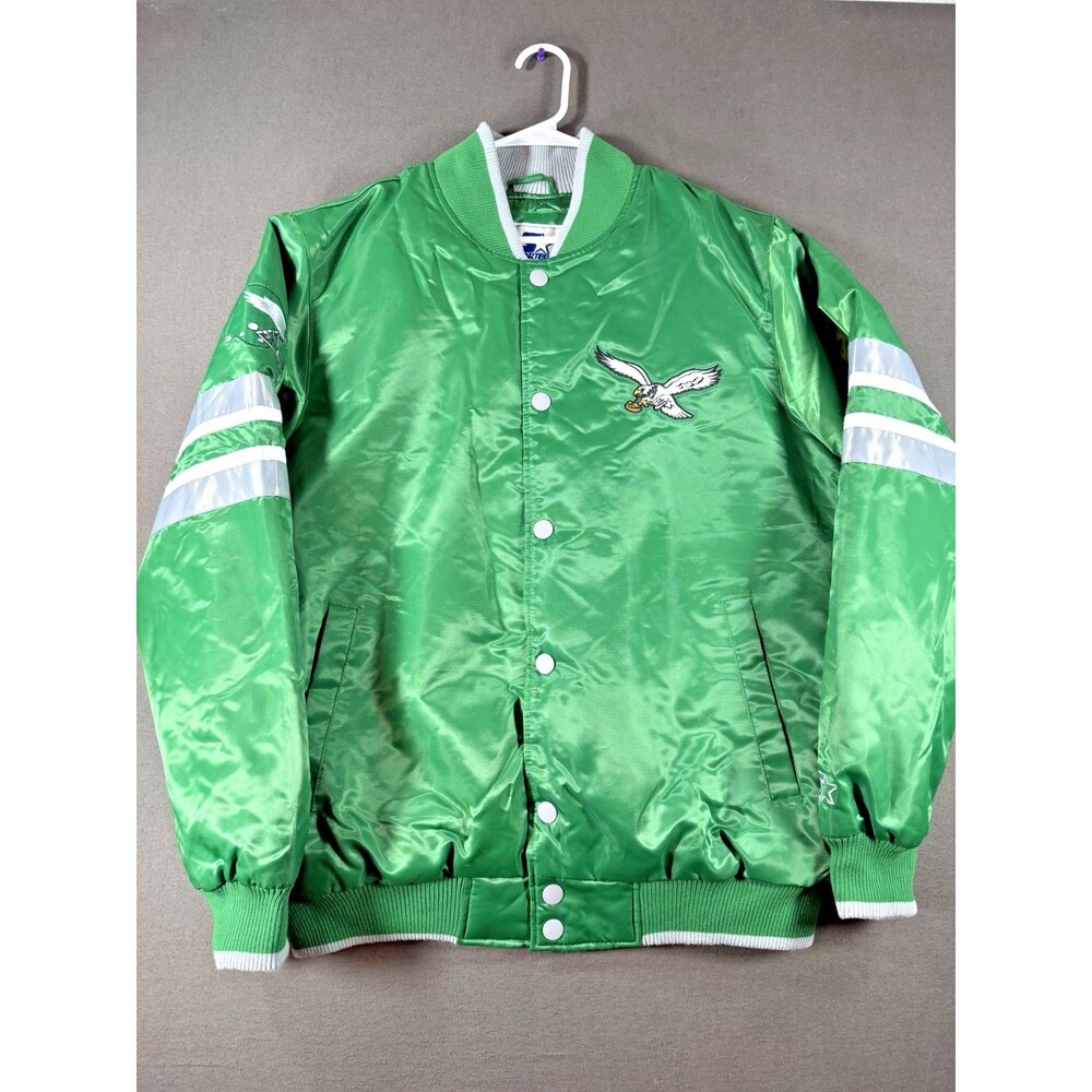 Vintage 90s Philadelphia Eagles Satin Bomber Jacket Mens L Starter Kelly Green